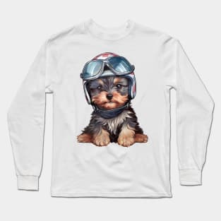 Yorkshire Terrier Dog in Helmet Long Sleeve T-Shirt